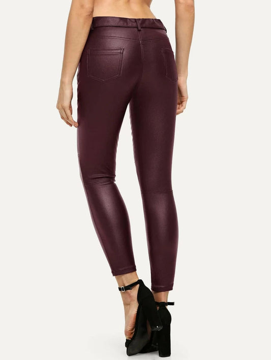 Zip Side Skinny Pu Pants With Belt Periwinkley Shop