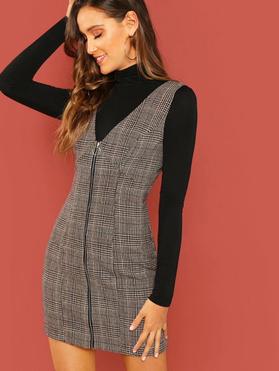 Zipper Up Glen Plaid Pinafore Dress Periwinkley Shop