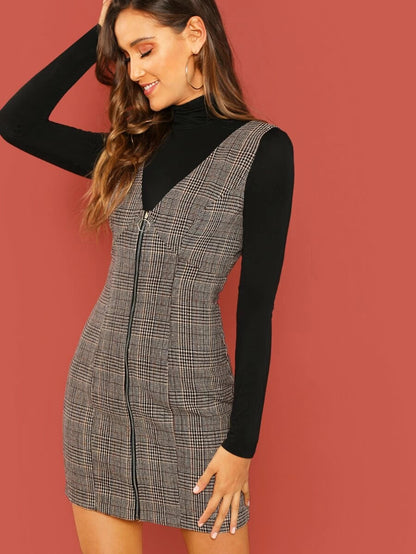 Zipper Up Glen Plaid Pinafore Dress Periwinkley Shop