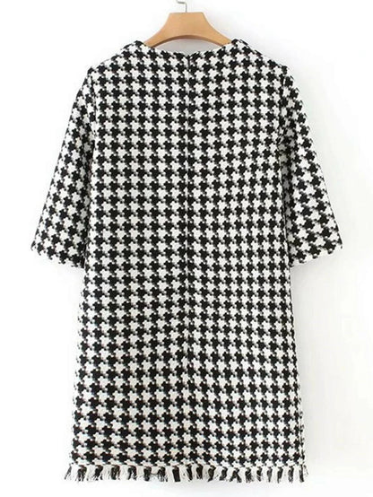 Fringe Hem Houndstooth Tweed Coat Periwinkley Shop