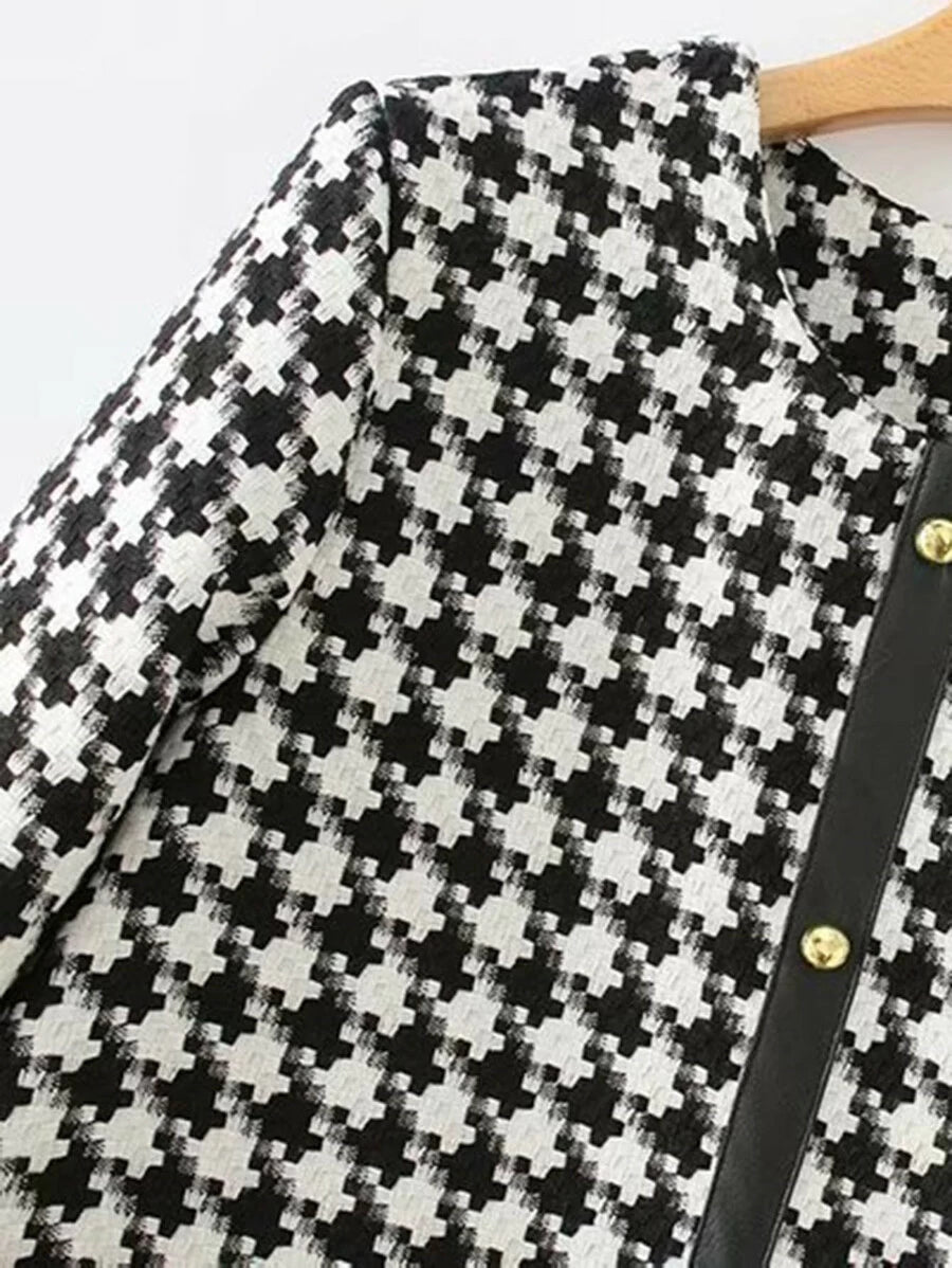Fringe Hem Houndstooth Tweed Coat Periwinkley Shop