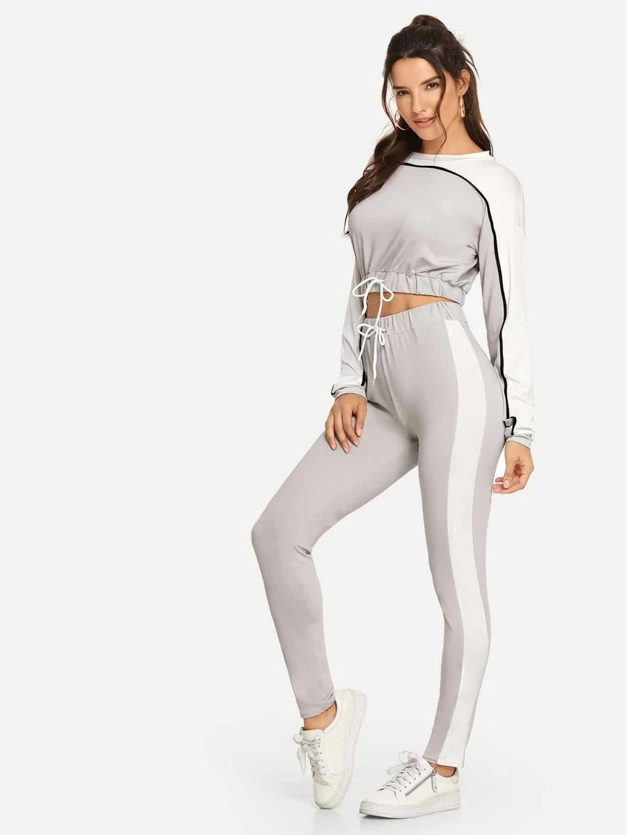 Two tone  drawstring top with pants Periwinkley Shop