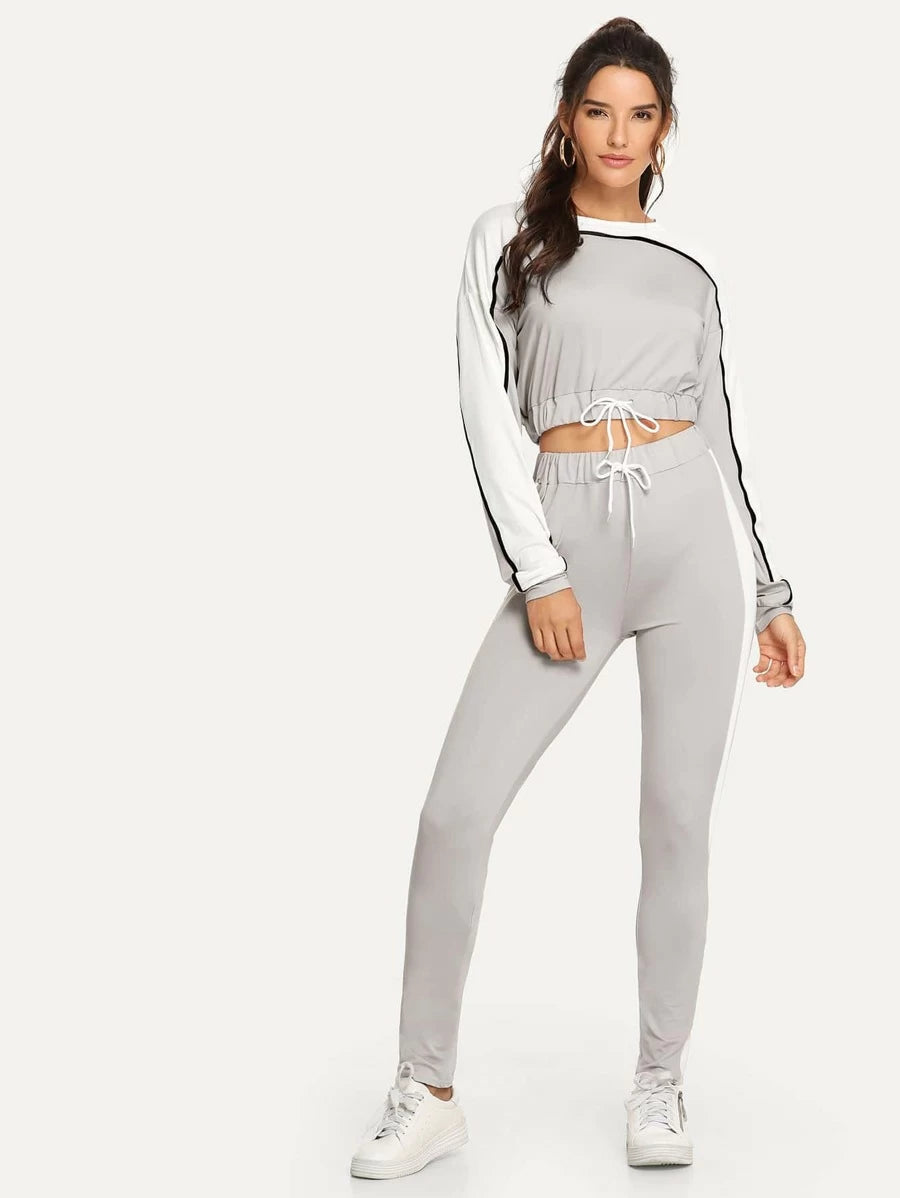 Two tone  drawstring top with pants Periwinkley Shop
