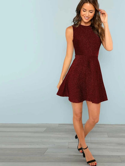 Fit and Flare Sleeveless Glitter Dress Periwinkley Shop
