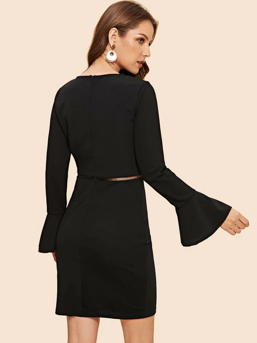 80s Laser Cut Insert Bell Sleeve Dress Periwinkley Shop