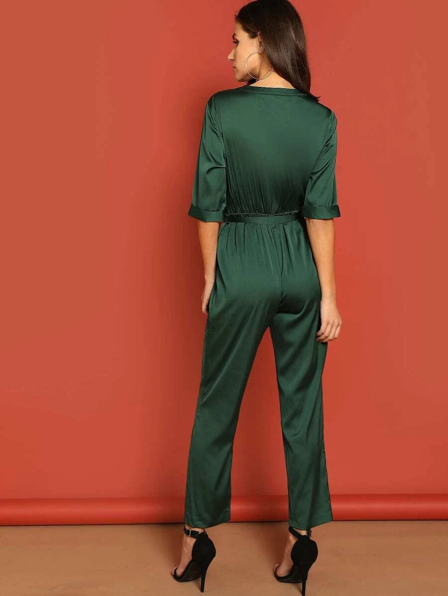 Pocket Patched Self Belted Utility Shirt Jumpsuit Periwinkley Shop