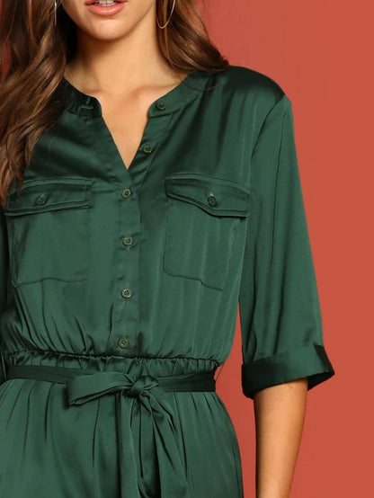 Pocket Patched Self Belted Utility Shirt Jumpsuit Periwinkley Shop