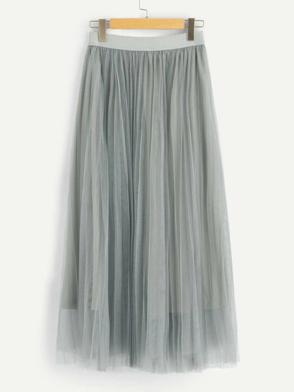Wide Waist Pleated Mesh Skirt Periwinkley Shop