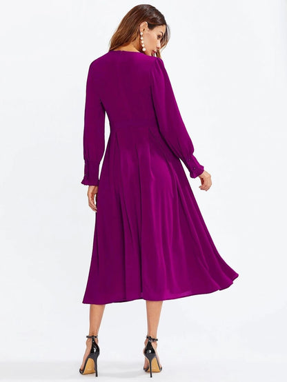 Frilled Cuff Boxed Pleated Dress Periwinkley Shop