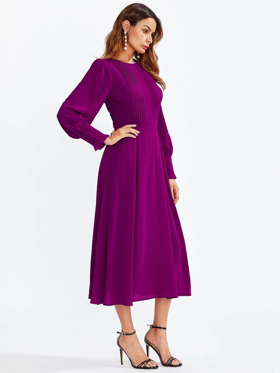 Frilled Cuff Boxed Pleated Dress Periwinkley Shop