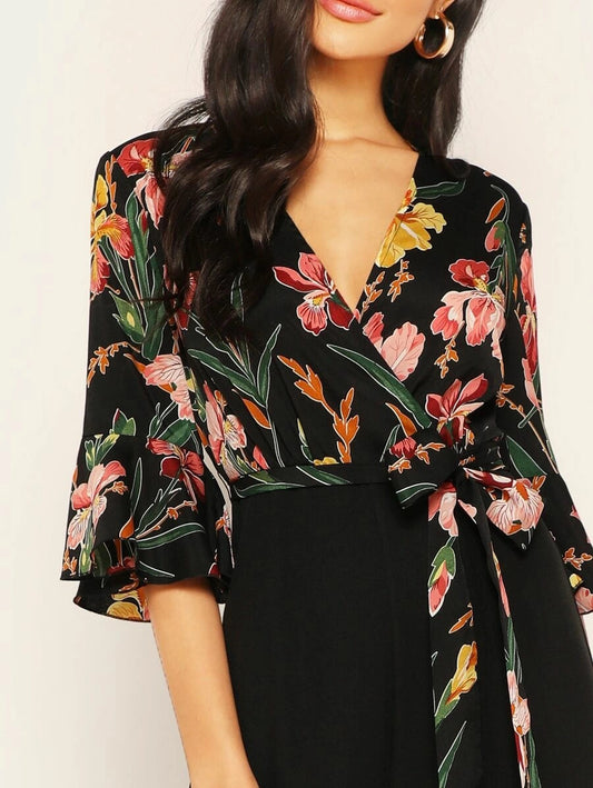Floral Wrap Bodice Wide Leg Jumpsuit Periwinkley Shop