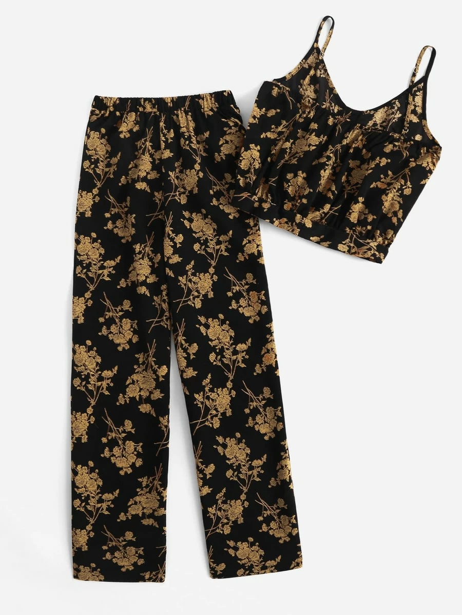 Floral Print Knot Hem Cami Top With Pants Periwinkley Shop