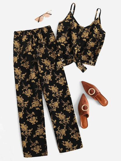 Floral Print Knot Hem Cami Top With Pants Periwinkley Shop