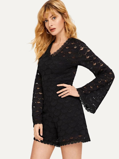 Lace Overlay Bell Sleeve Romper Periwinkley Shop