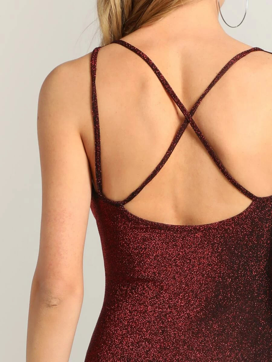 Criss Cross Open Back Glitter Bodycon Dress Periwinkley Shop
