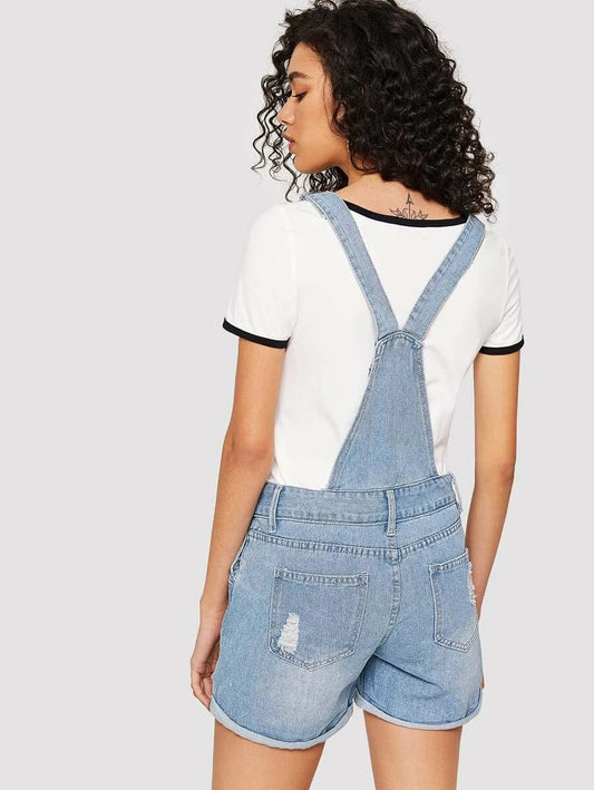 Bleach Wash Ripped Denim Overalls Periwinkley Shop