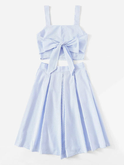 Striped Bow Tie Crop Cami Top With Box Pleated Skirt Periwinkley Shop