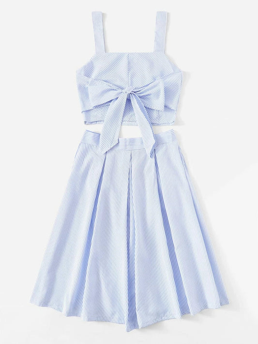 Striped Bow Tie Crop Cami Top With Box Pleated Skirt Periwinkley Shop