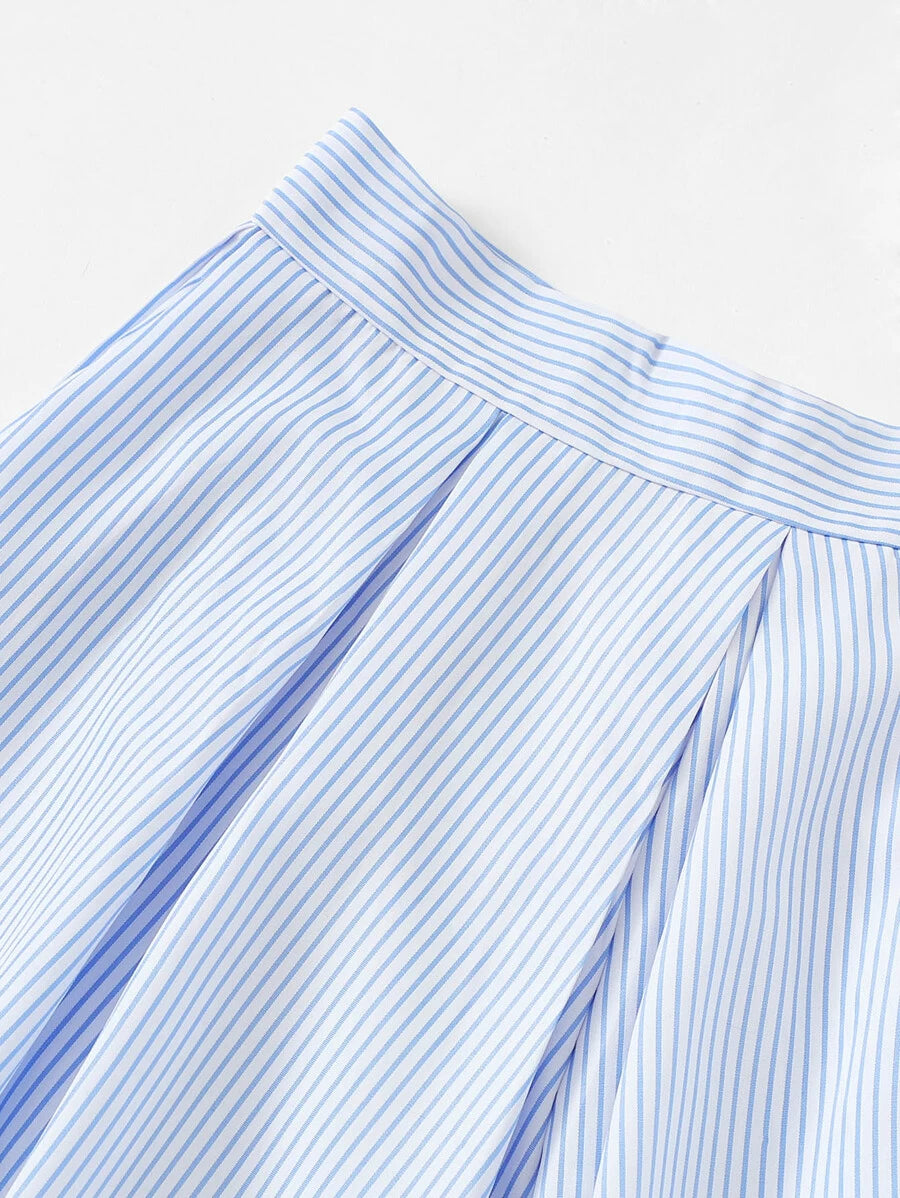 Striped Bow Tie Crop Cami Top With Box Pleated Skirt Periwinkley Shop