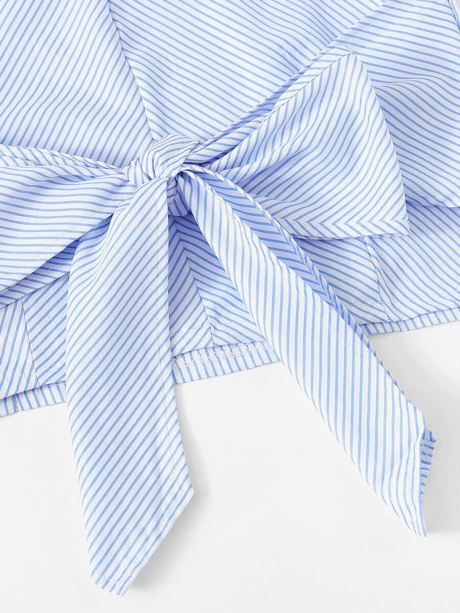 Striped Bow Tie Crop Cami Top With Box Pleated Skirt Periwinkley Shop