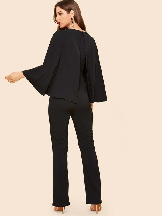 Mesh Insert Applique Cape Sleeve Jumpsuit Periwinkley Shop