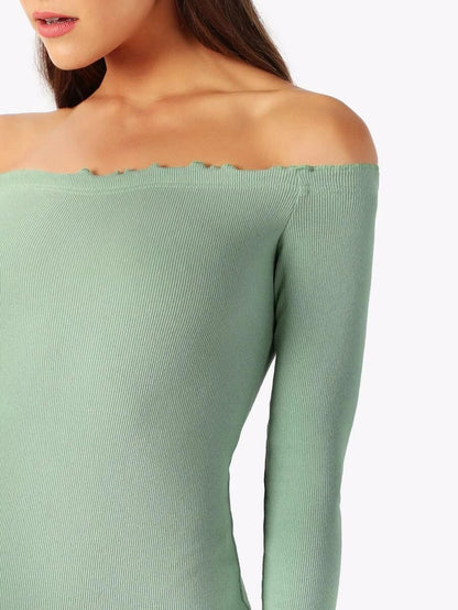 Off Shoulder Lettuce Trim Rib-knit Dress Periwinkley Shop