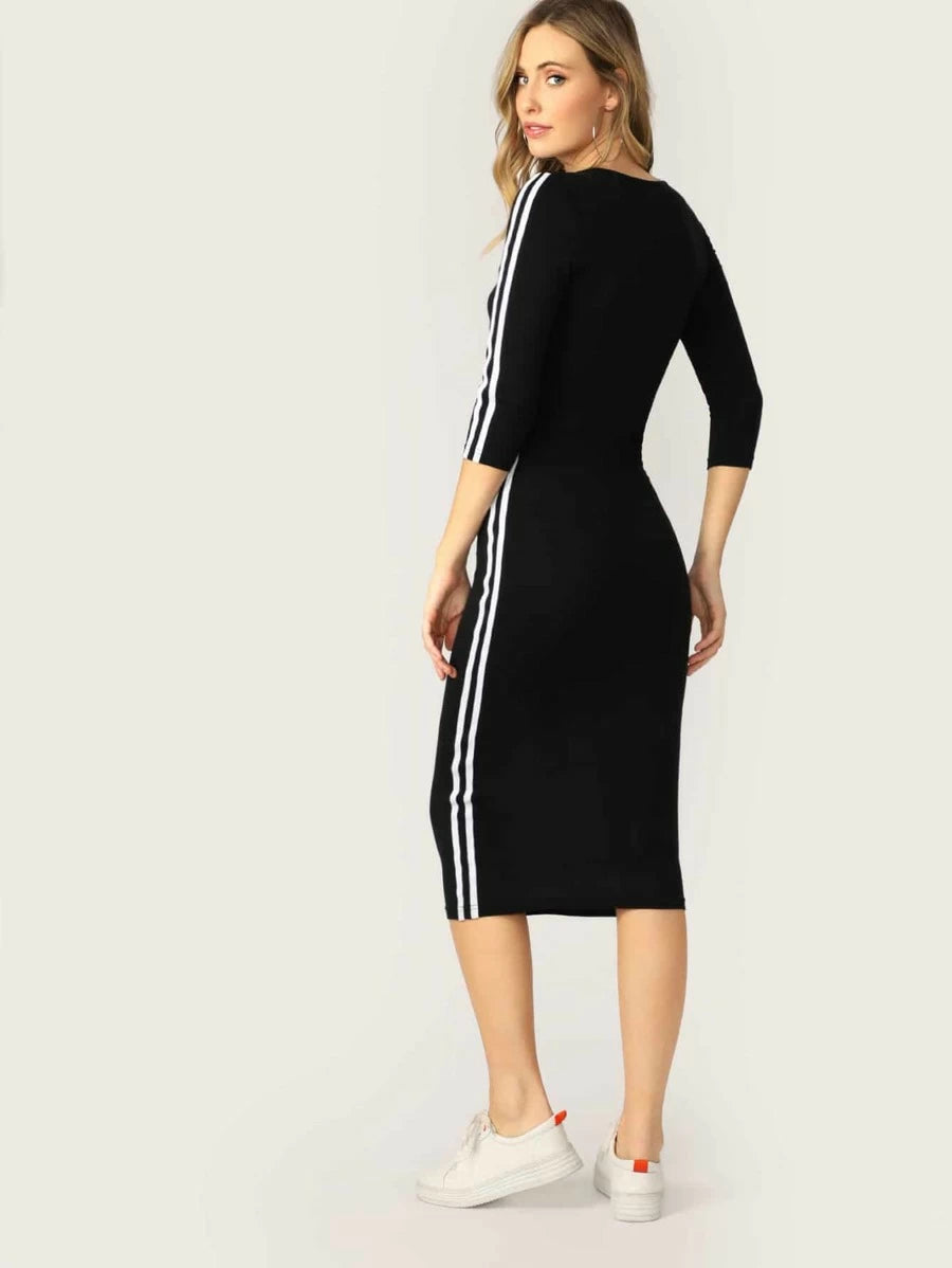 Striped Tape Side Pencil Dress Periwinkley Shop