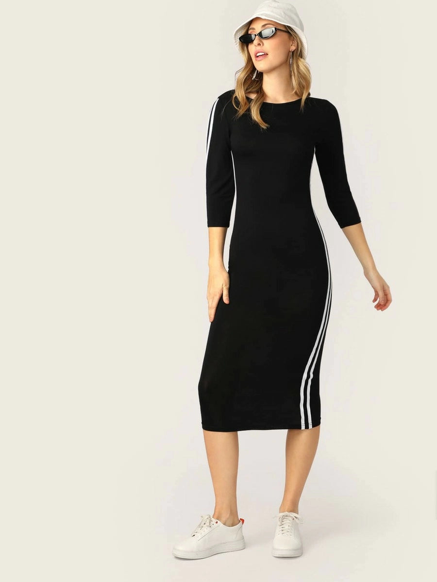 Striped Tape Side Pencil Dress Periwinkley Shop