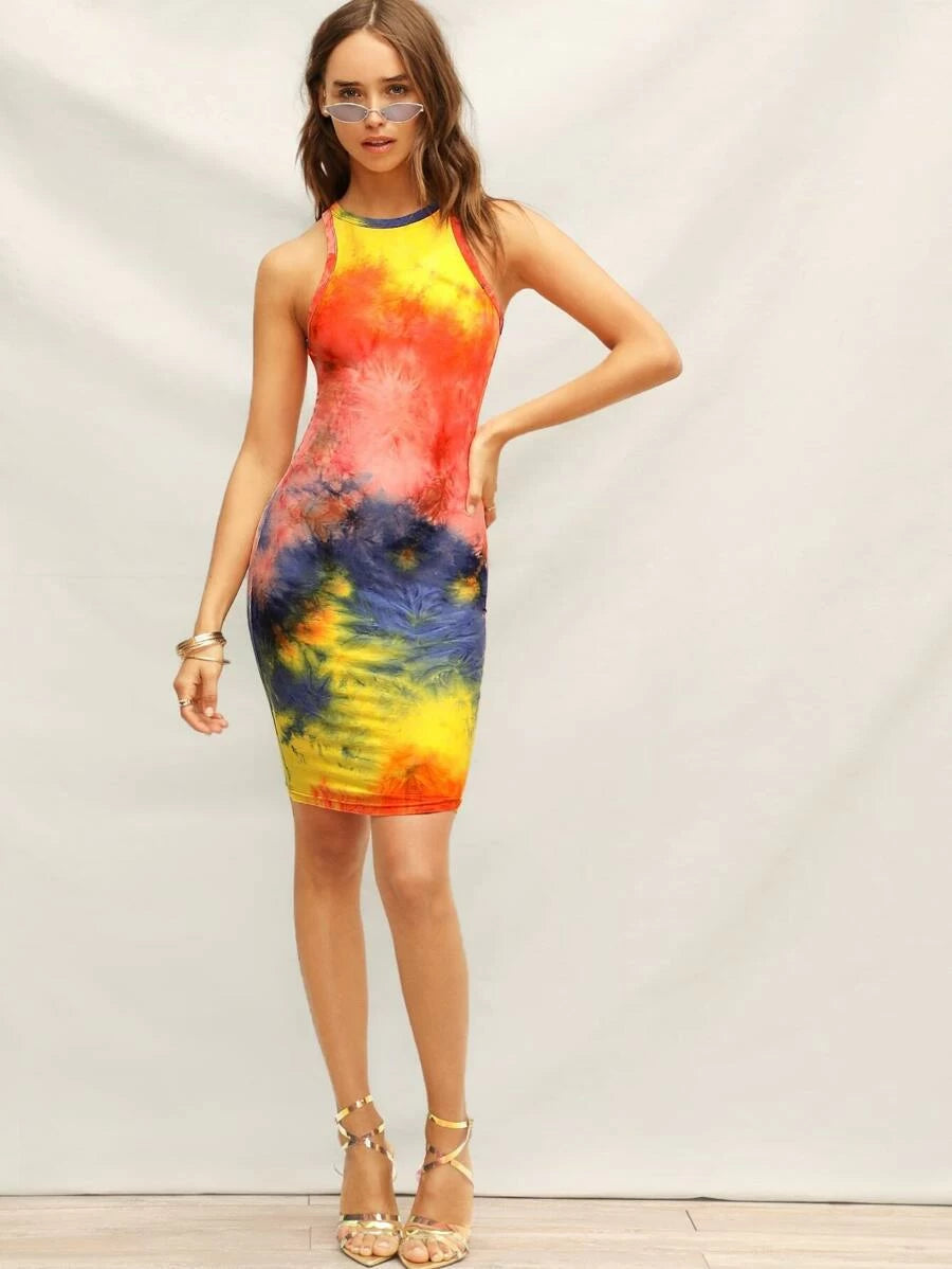 Tie Dye Bodycon Tank Dress Periwinkley Shop