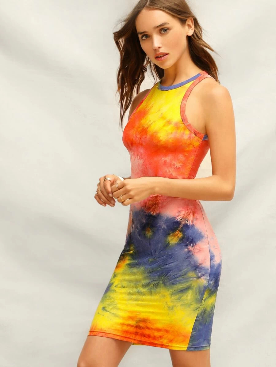 Tie Dye Bodycon Tank Dress Periwinkley Shop