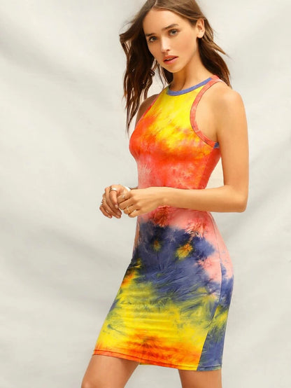Tie Dye Bodycon Tank Dress Periwinkley Shop