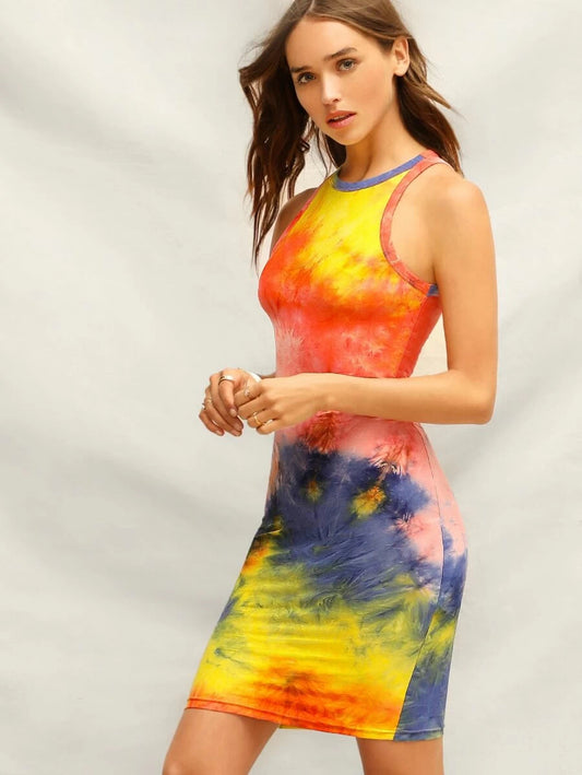 Tie Dye Bodycon Tank Dress Periwinkley Shop