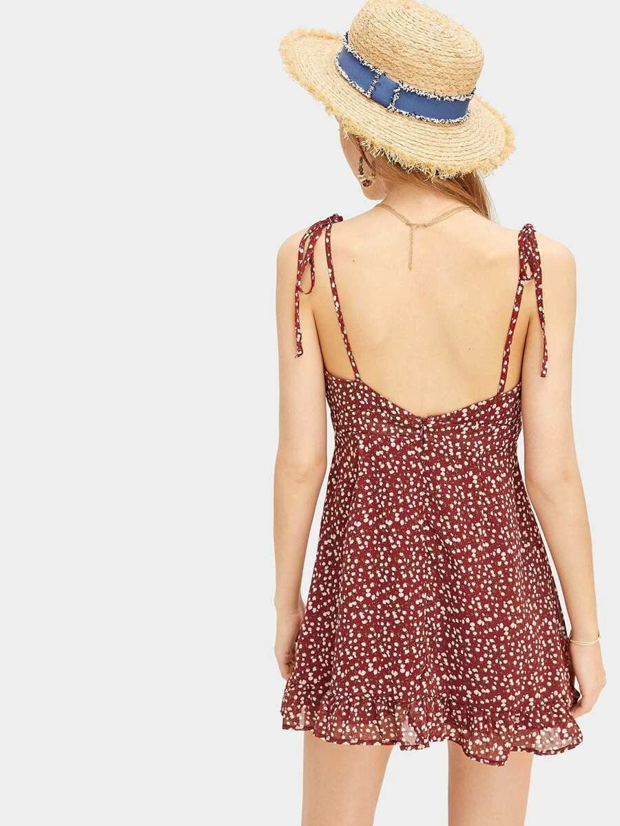 Ditsy Floral Tie Shoulder Ruffle Hem Cami Sundress Periwinkley Shop
