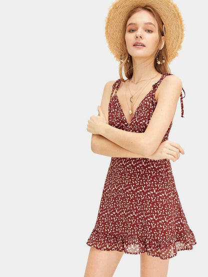 Ditsy Floral Tie Shoulder Ruffle Hem Cami Sundress Periwinkley Shop