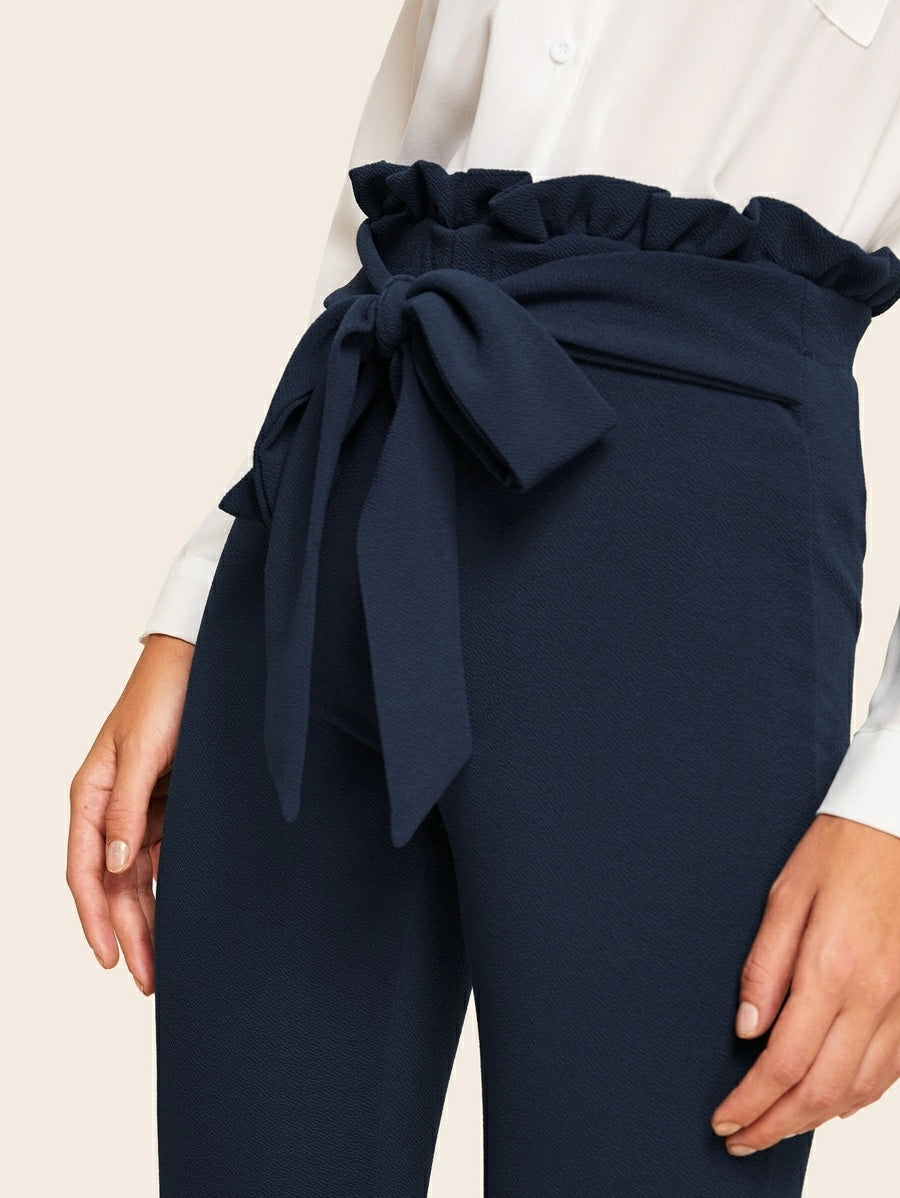 Belted Paperbag Waist Skinny Pants Periwinkley Shop