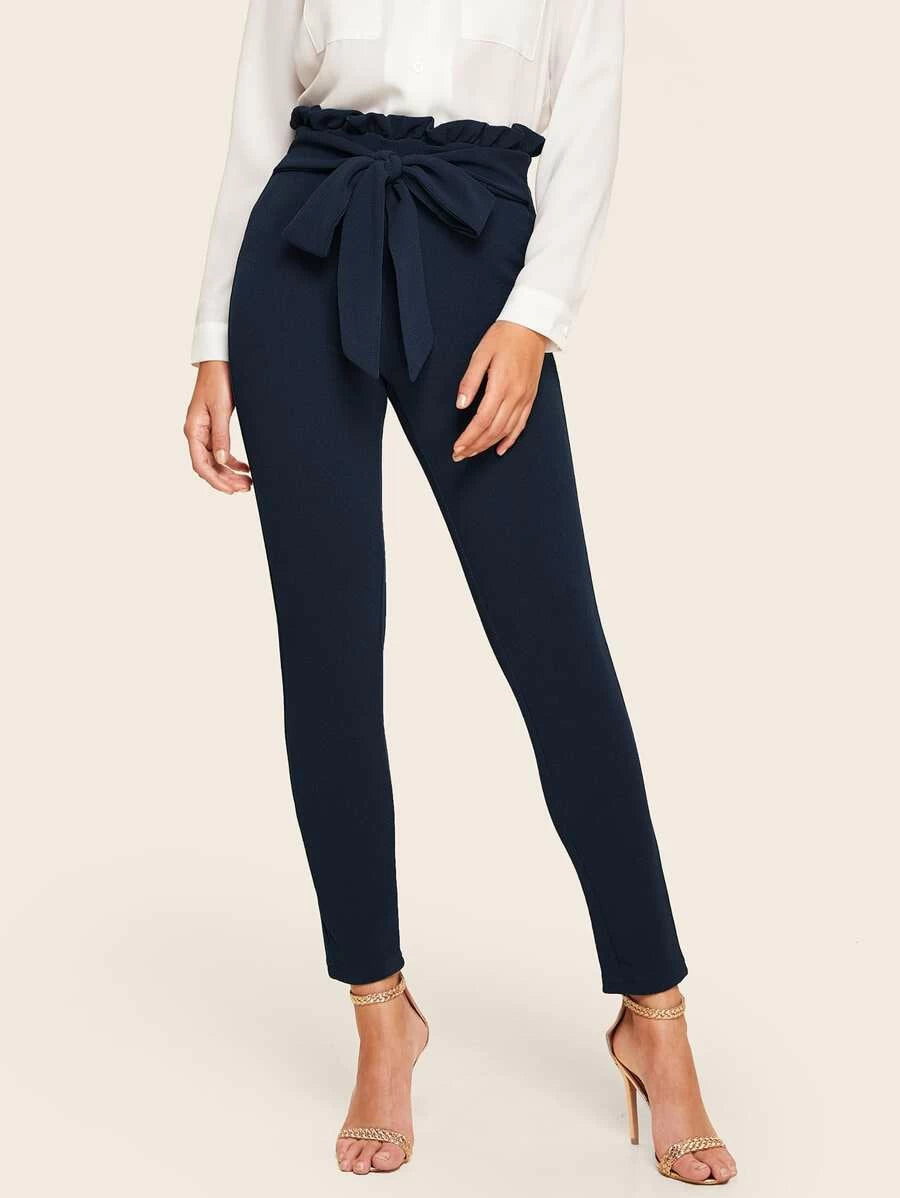 Belted Paperbag Waist Skinny Pants Periwinkley Shop