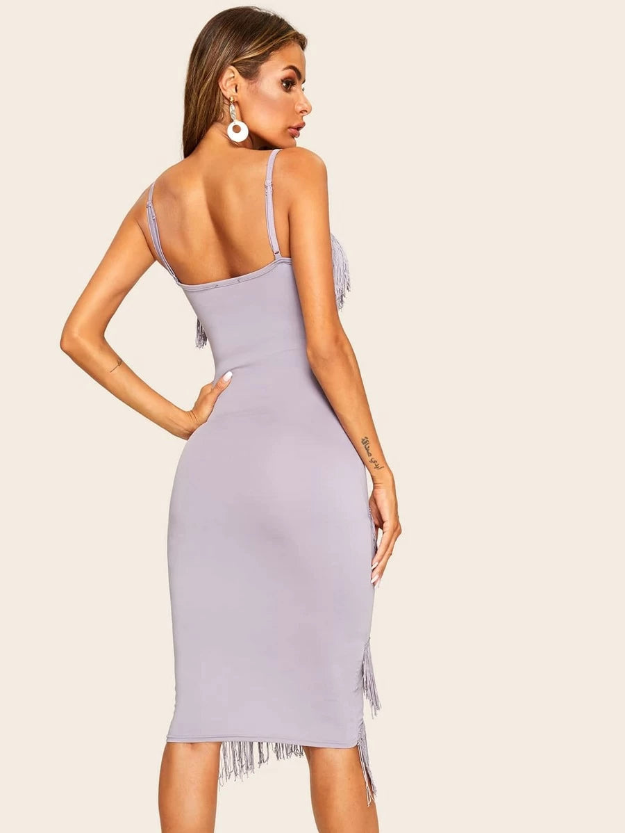 Tiered Fringe Cami Bodycon Dress Periwinkley Shop