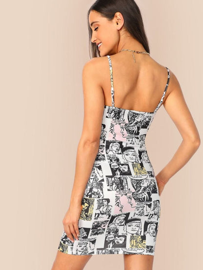 Allover Figure Print Bodycon Cami Dress Periwinkley Shop