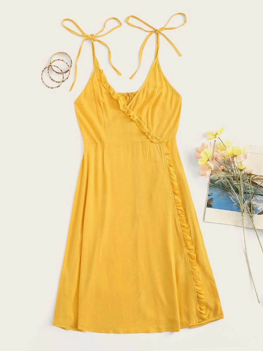 Surplice Frill Trim Zip Back Cami Dress Periwinkley Shop