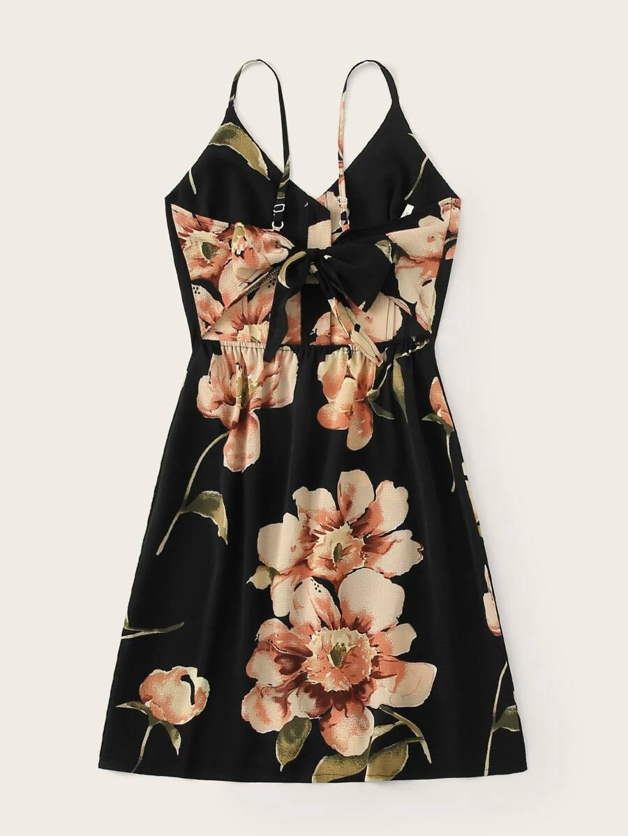 Floral Print Button Front Tie Back Cami Dress Periwinkley Shop