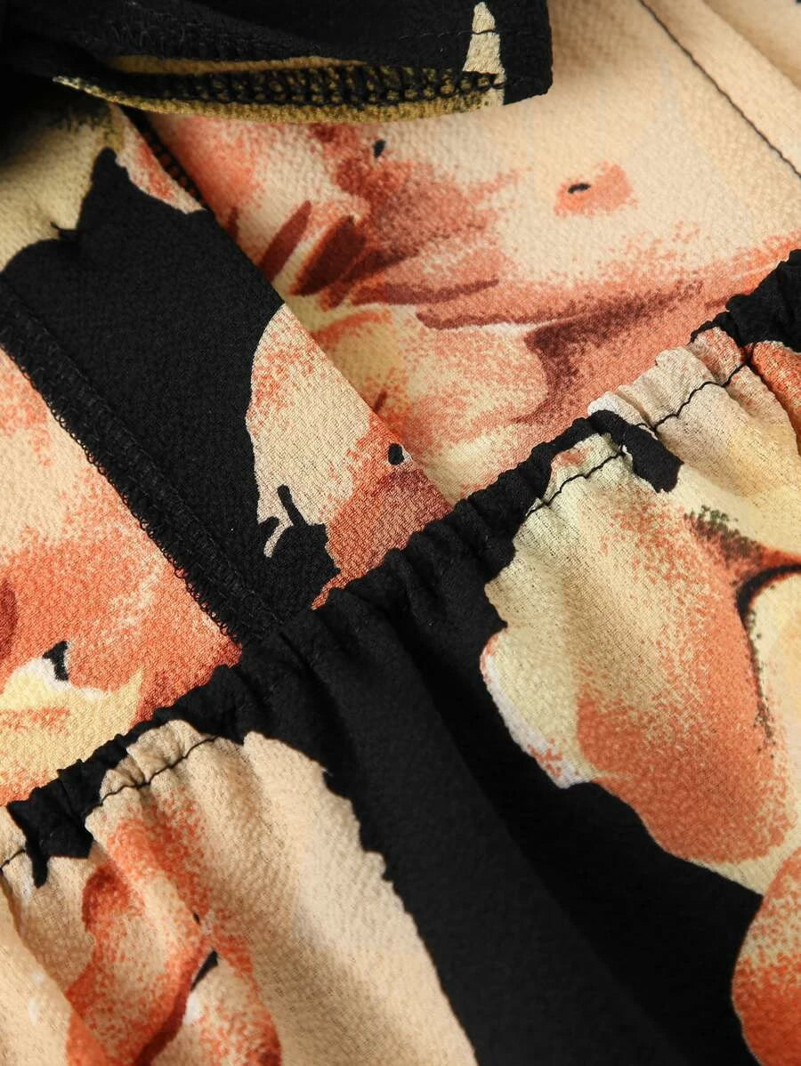 Floral Print Button Front Tie Back Cami Dress Periwinkley Shop
