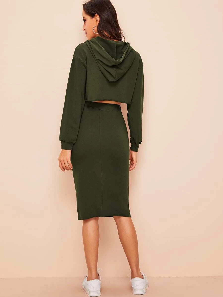 Raw Hem Crop Hoodie & Pencil Skirt Set Periwinkley Shop