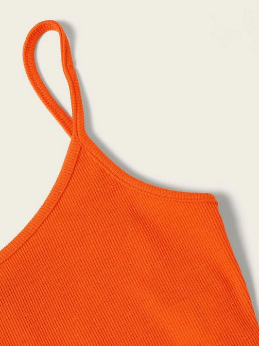 Neon Orange Ribbed Cami Bra And Skirt Set Periwinkley Shop