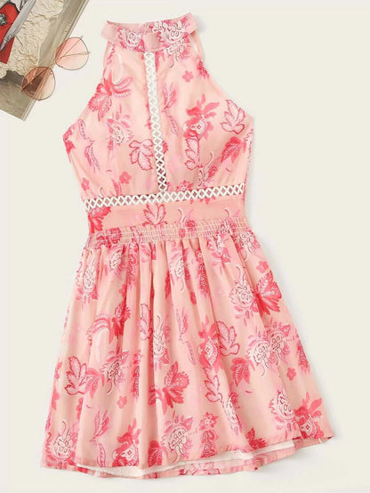 Tie Back Floral Print Cut Out Chiffon Dress Periwinkley Shop