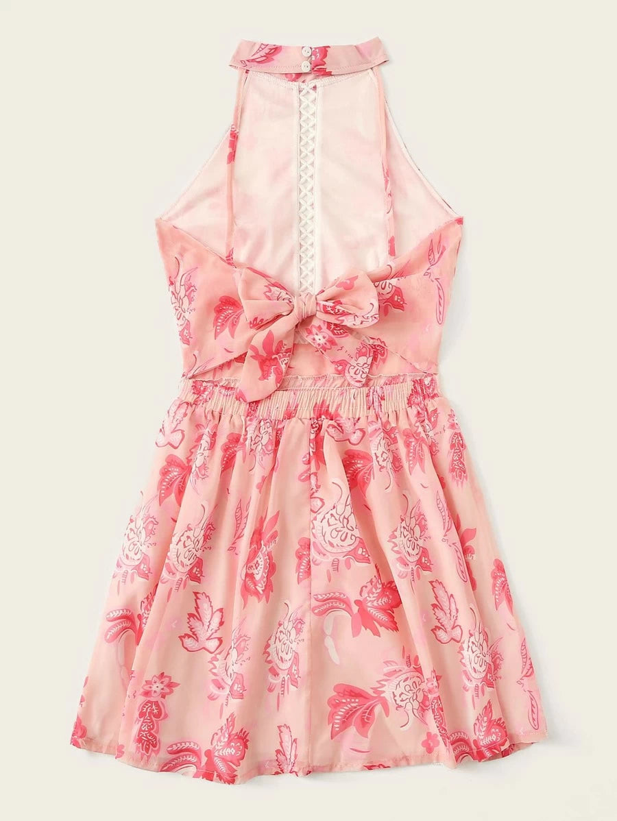 Tie Back Floral Print Cut Out Chiffon Dress Periwinkley Shop