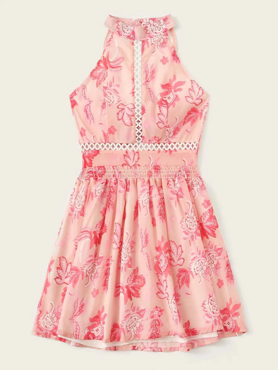 Tie Back Floral Print Cut Out Chiffon Dress Periwinkley Shop