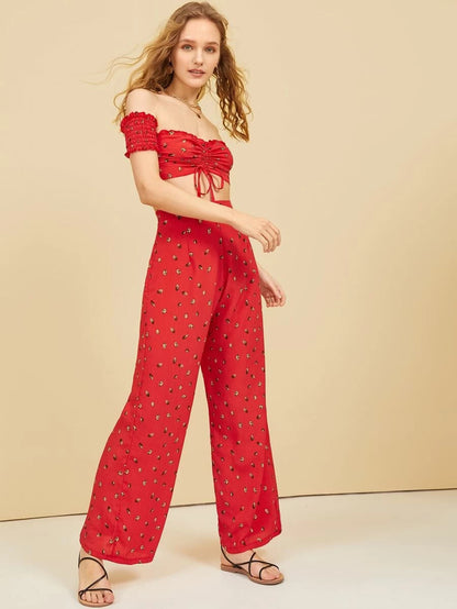 Drawstring Front Off The Shoulder Top With Pants Periwinkley Shop