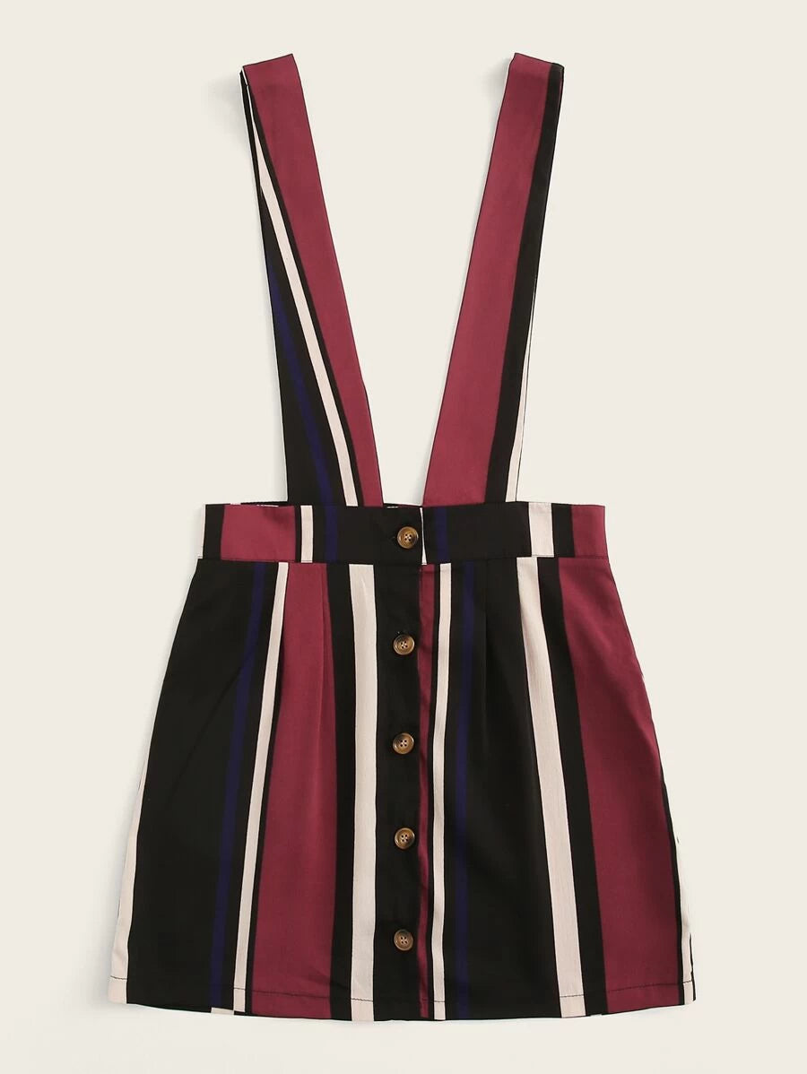 Striped Button Detail Pinafore Skirt Periwinkley Shop