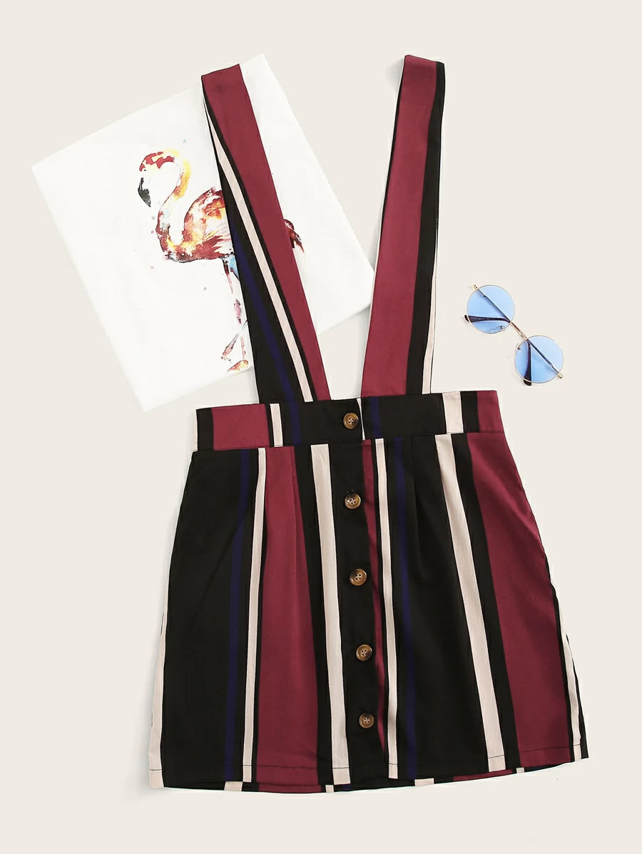 Striped Button Detail Pinafore Skirt Periwinkley Shop