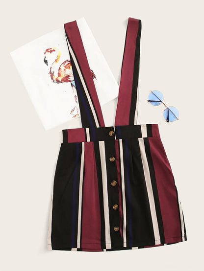 Striped Button Detail Pinafore Skirt Periwinkley Shop
